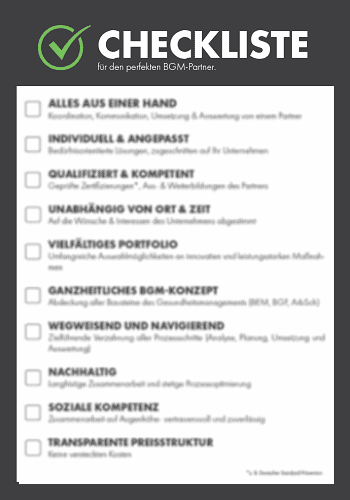 Checkliste BGM Dienstleister